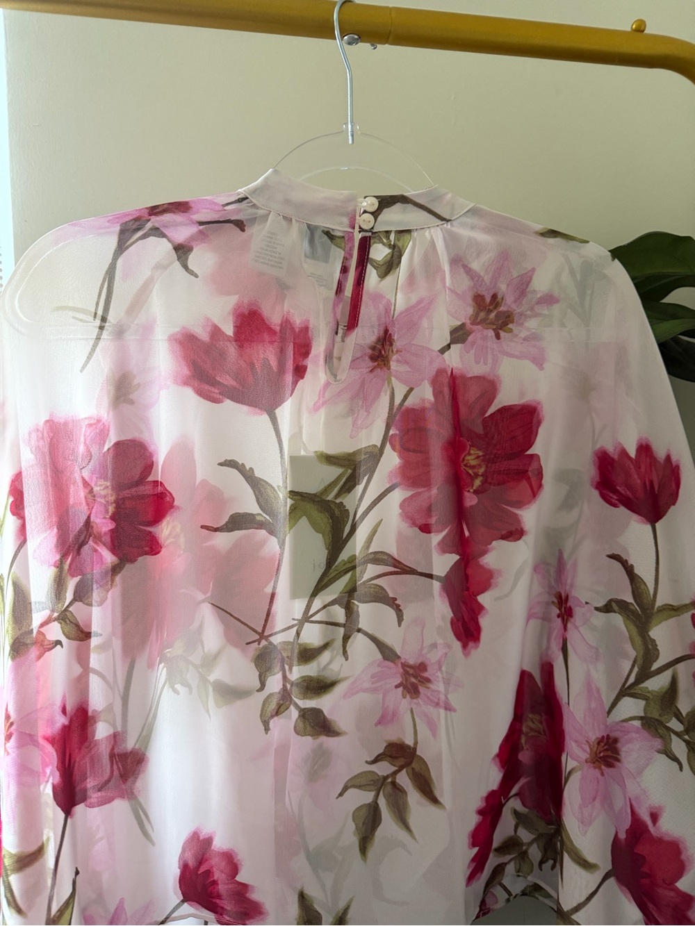 Joie Floral Pink and Fuchsia High-Neck Blouse - Picture 4 of 5